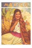 Mexico: Young Girl and Cactus , Poster Style