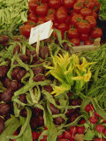 Courgette Flowers, Artichoke, Tomatoes and Radishes for Sale in the Market in Venice, Veneto, Italy