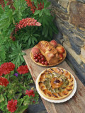 Brioche and Fruit Tart Patisserie Outside in a Garden with Geraniums and Lupins, France