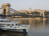 Chain Bridge over Danube with Royal Palace Beyond, Budapest, Hungary, Europe