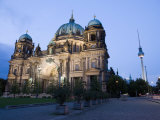 Berliner Dom Cathedral at Dusk with Fernsehturm, Telespargel Beyond, Berlin, Germany
