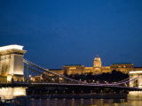 Chain Bridge over Danube with Royal Palace Beyond in the Evening, Budapest, Hungary, Europe