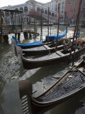 Gondolas Moored on Grand Canal Near Rialto Bridge, Venice, Veneto, Italy