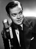 Orson Welles at the CBS Microphone in Publicity Shot for Murcury Summer Theater, 1946