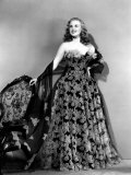 Deanna Durbin in Hoop Skirt Styled Lace Fabric Flowered Evening Dress Designed by Howard Greer