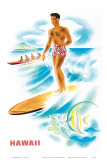 Matson Lines to Hawaii, Surfer and Outrigger, c.1940s
