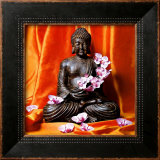 Buddha with Flowers Framed Art Print
