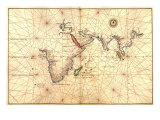 1544 Nautical Map of the Indian Ocean with Terra Incognito or Unknown Land