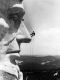 Maintenance Worker on the Nose of Mount Rushmore's Abraham Lincoln, South Dakota, 1960s