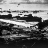 World War II, Allied Ships Landing Military Supplies on Omaha Beach after the D-Day Invasion, 1944 Photographic Print