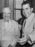 US President Harry Truman with Senator Richard Nixon, on Tour of US Senate, Washington, D.C., 1953