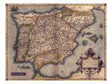 1570 Map of Spain, from Abraham Ortelius' Atlas, Theatrvm Orbis Terrarvm