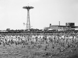 Buy Bathers Enjoying Coney Island Beaches. Parachute Ride and Steeplechase Park Visible in the Rear at AllPosters.com