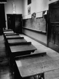 Buy Looking Down Row of Empty Scarred Old Fashioned Desks in Schoolroom at AllPosters.com