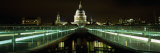 Bridge Lit Up at Night, London Millennium Footbridge, St. Paul's Cathedral, Thames River