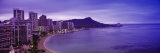 Buildings at the Coastline with a Volcanic Mountain in the Background, Diamond Head, Waikiki
