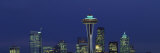 Buildings in a City Lit Up at Night, Space Needle, Seattle, King County, Washington State, USA