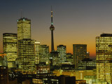 Skyscrapers Lit Up at Dusk, Toronto Eaton Centre, Toronto, Ontario, Canada