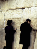 Two Men Praying in Front of a Wall, Western Wall, Old City, Jerusalem, Israel