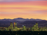 Skyline and Mountains at Dusk, Denver, Colorado, USA
