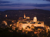 High Angle View of a Palace Lit Up at Night, Castle Hill, Royal Palace of Buda, Matthias Church