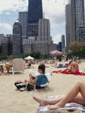 Group of People on the Beach, Oak Street Beach, Chicago, Illinois, USA