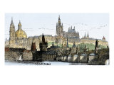 Buy Hradschin Palace, Kleinseite, and Bridge over the Vltava River in Prague, Czechoslovakia, 1800s at AllPosters.com