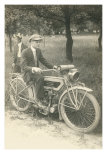 Buy Black and White Photo of Man on Vintage Motorcycle at AllPosters.com
