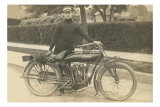 Buy Black and White Photo of Man with Motorcycle at AllPosters.com