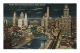 Chicago River at Wacker by Night, Chicago, Illinois