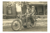 Black and White Photo of Couple on Motorcycle