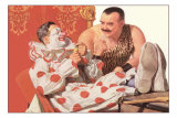 Clown Relaxing with Strongman