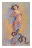 Snake and Woman with Hands on Breasts