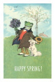Happy Spring, Dressed Frog and Dog