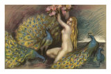 Nude Blonde with Peacocks