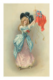 Woman in Bustle Hoisting Red Ensign