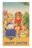Happy Easter, Children with Rabbits