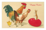 Happy Easter, Chickens Greeting Rabbit