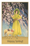 Happy Spring, Woman with Lambs