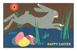 Easter Bunny Loping over Eggs