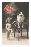 Baby Girl in Diaper with Smiling Dog