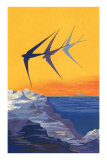 Three Swallows over the Sea