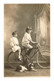 Two Girls with Bicycle and Dog