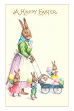 Happy Easter, Mother Rabbit with Pram