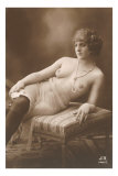 Semi-nude Woman with Dark Stockings and Pearls