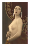 Topless Woman with Pearl Earrings