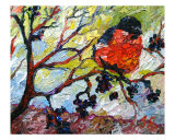 Buy Red Bird & Black Berries Oil Painting at AllPosters.com
