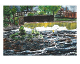 Fishing The River Waterfall Landscape Painting