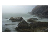 Rocky Shores Of Sand Beach In Fog