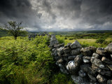 Dark Storm Clouds Above Stone Wall Near Combestone Tor, Devon, Dartmoor Np, UK